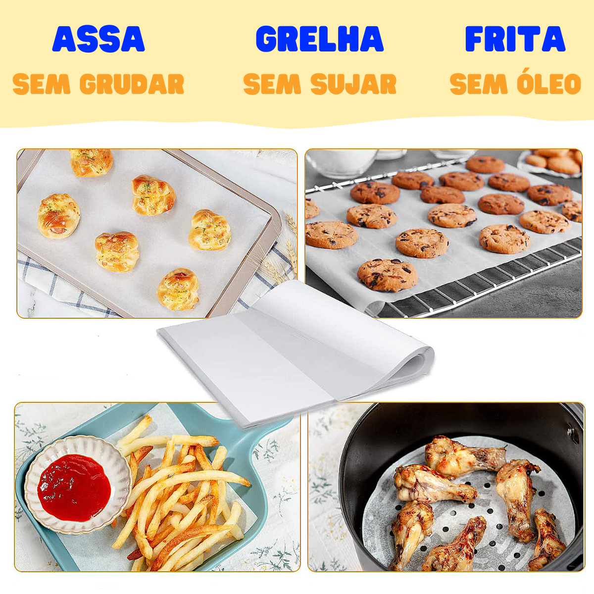 Non-stick Square Air Fryer Papel Pergaminho, forro de cozimento