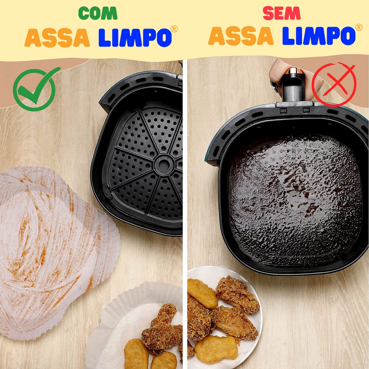 Kit 25 papel para air fryer descatavel quadrado frite com limpeza