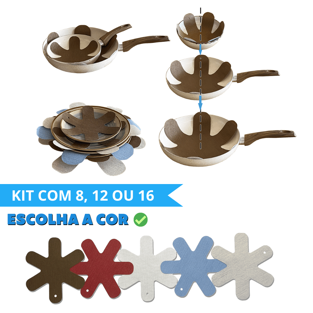 Kit Protetores Para Empilhar Guardar e Organizar Pratos e Panelas de Cerâmica e Porcelana - Bella Cucina 