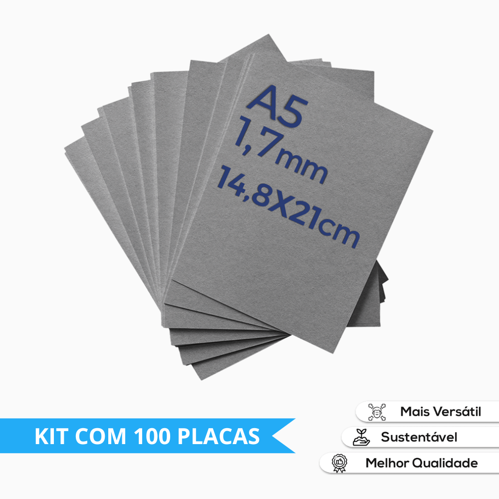 Papel Paraná /Papelão Holler Cinza A5 1.7mm - Cartonagem e Encadernação 