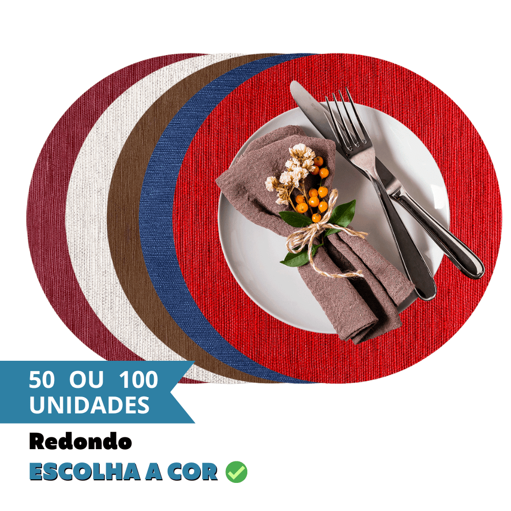 Jogo Americano Redondo + Porta Copos BRINDE - Escolha a cor - Kit 50 ou 100un 