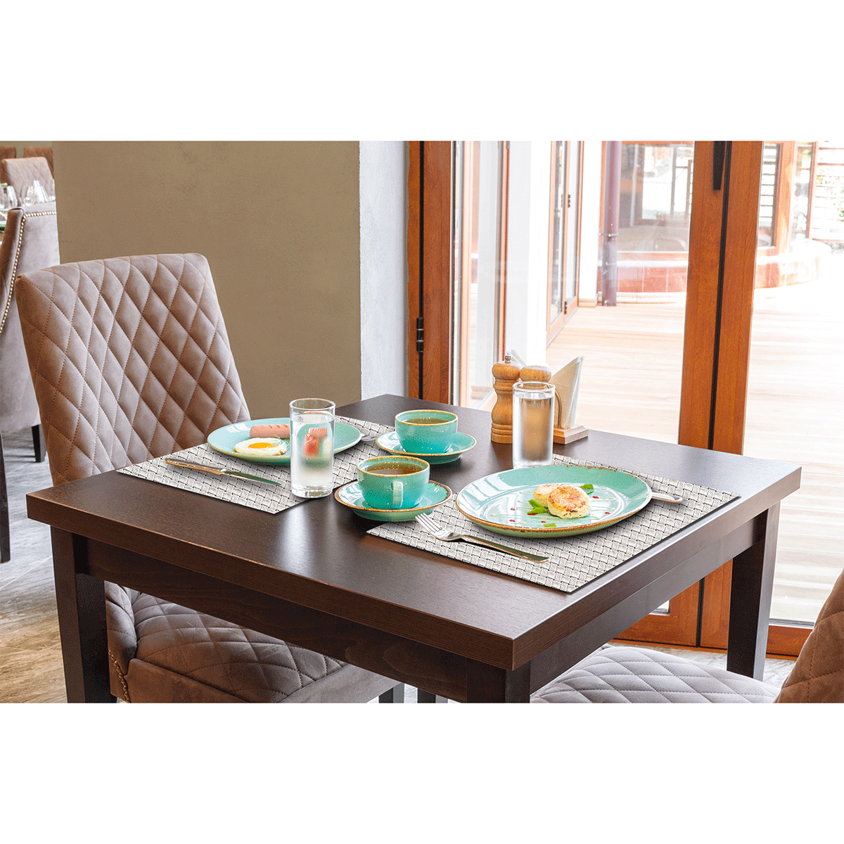 Jogo americano de couro com padrão de papagaio para mesa de jantar,  conjunto de 2, tapete de café antiderrapante para comer, lavável à prova  d'água, jogos americanos modernos para mesa de jantar