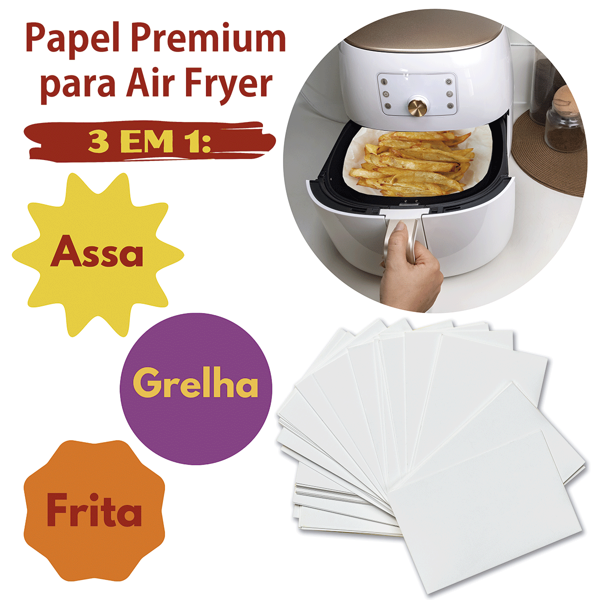 Papel Premium Para Air Fryer - 20 Folhas 20 x 30 cm