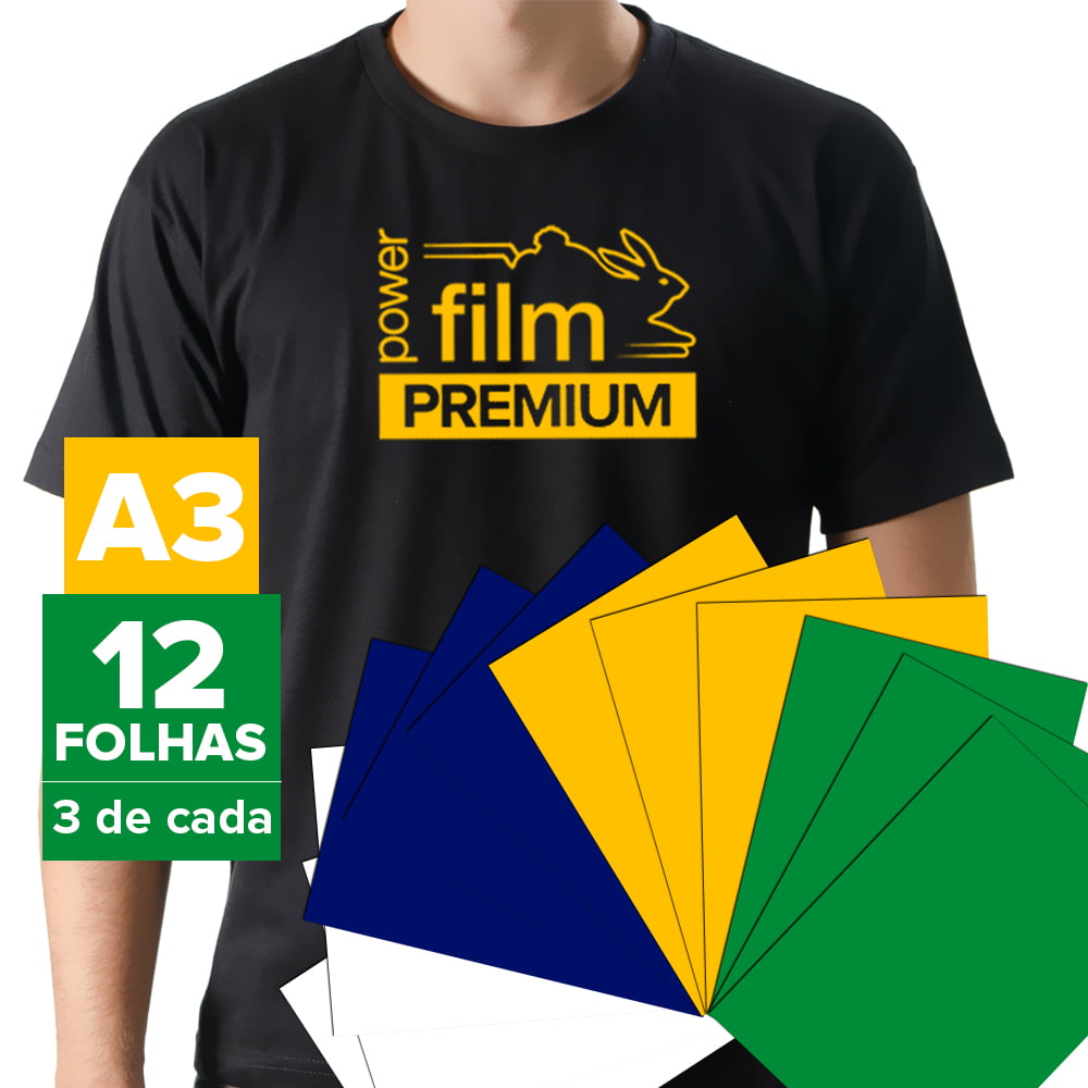 Filme de Recorte Termocolante Power Film - Kit Cores Bandeira do Brasil - 12 folhas A3 - Verde, Amarelo, Azul e Branco