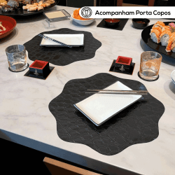 Jogo Americano Magnólia Crok Preto 8un + 8 Porta Copos 