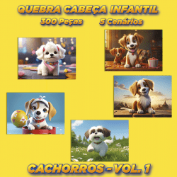 Quebra Cabeça Kit Com 5 Modelos Cachorros - Vol 1