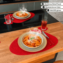 Jogo Americano Gota Sisal Vermelho 6un + 6 Porta Copos 