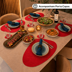 Jogo Americano Gota Sisal Vermelho 6un + 6 Porta Copos 