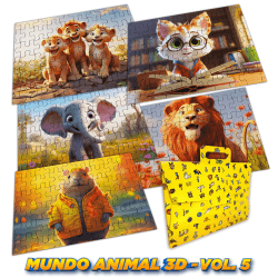 Quebra Cabeça 3D Kit Com 5 Modelos Mundo Animal VOL 5