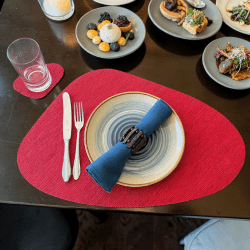 Jogo Americano Gota Sisal Vermelho 6un + 6 Porta Copos 