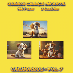 Quebra Cabeça Kit Com 3 Modelos Cachorros - Vol 7