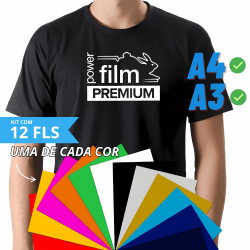 Filme de Recorte Termocolante KIT 12 FOLHAS Colorido Power Film Premium - Folha A4 ou A3
