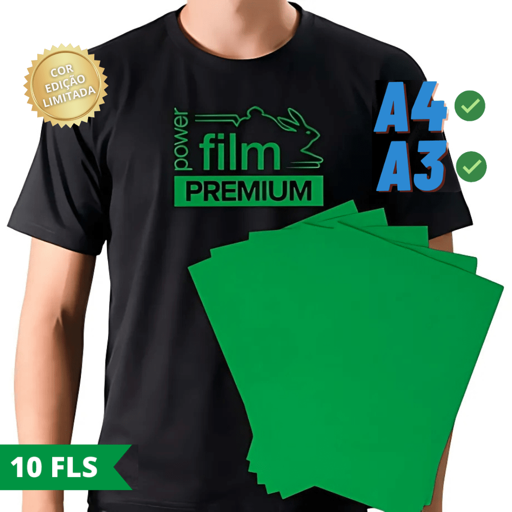 Filme de Recorte Termocolante KIT 10 FOLHAS EDIÇÃO ESPECIAL Power Film Premium - Folha A4 ou A3 - Verde Bandeira 